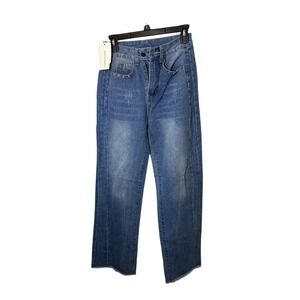 Commense Jeans XS High Waist Distressed Frayed Hem Denim Blue‎